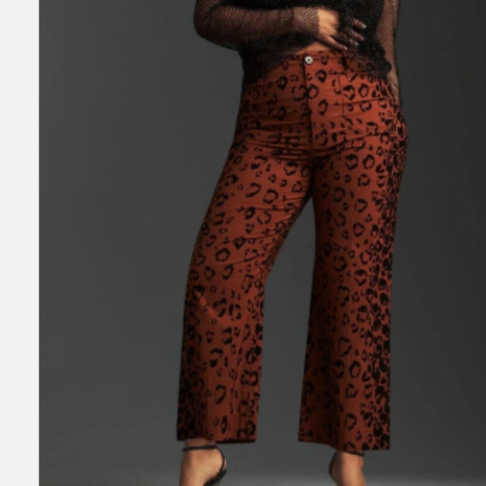 Maeve Anthropologie The Colette 26W Leopard Cropped Wide Leg High Rise Pants